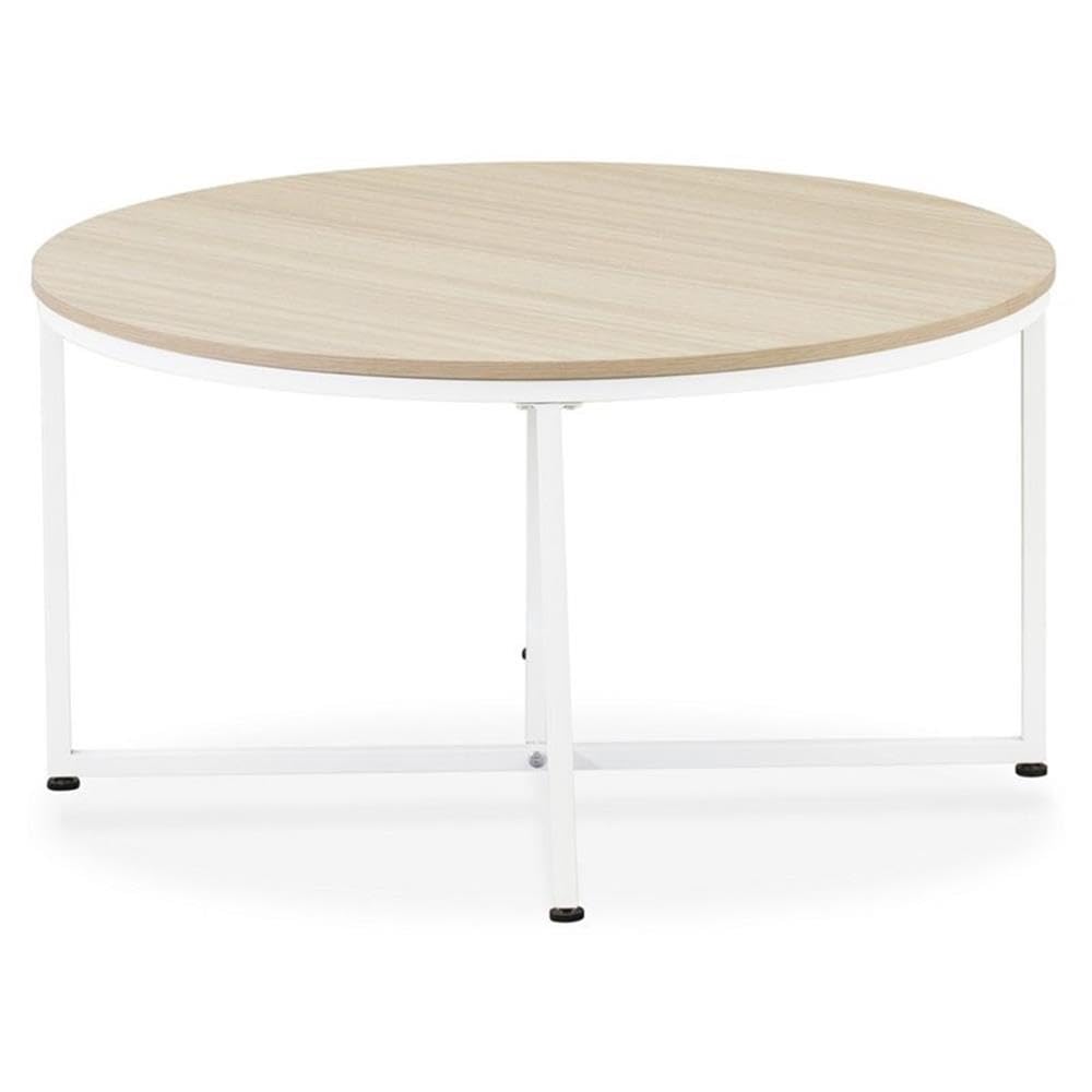 East West Furniture MDCTW02 Madison Coffee Table - Round Modern Center Table for Living Room, 35 Inch Inch, Powder Coating White Frame and White Wood Laminate Top